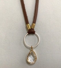 NEW Sundance Charm Oxidized Silver Necklace leather brown cord handmade artisan