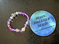 STACKABLE ENERGY BRACELET by Connie MOP HEART IRIDESCENT faceted CRYSTAL PURPLE