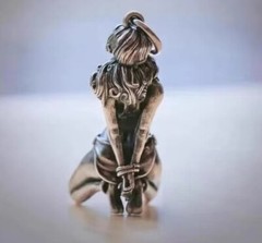 Blind Bondage Female Slave Girl Silver Statue Body Art Pendant
