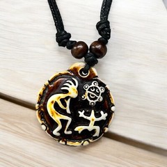 PUERTO RICO BORICUA SUN TAINO SUN WOOD RESIN PENDANT NECKLACE SOUVENIRS NEW