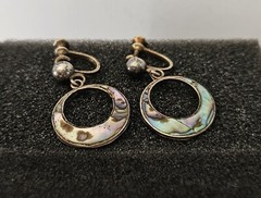 VTG Sterling Abalone Inlay Dangle Screw Back Earrings. Marked Made in Mexico.