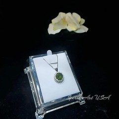 Large Round Peridot Necklace – Sterling Silver Halo 10 mm 4 CT Princess Diana