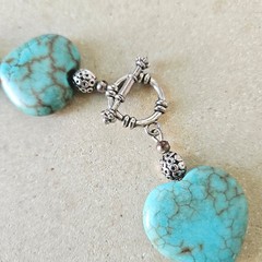 Faux Turquoise Large Puffy Heart Statement Necklace Choker Silver Tone Western