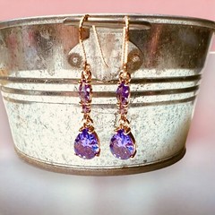 Lab Made Petite Amethyst Drop Earrings in 14K Rose Gold Filled, February