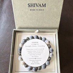Shivam Gray Jasper Gemstone Beaded Bracelet 8″ Round Made in India