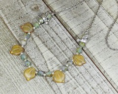 Orange Leaf Choker with Matte Silver Birds and faceted Czech Picasso Beads