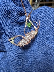 Handcrafted Wire-Wrapped Clear Quartz Pendant Copper Chain Green Bead