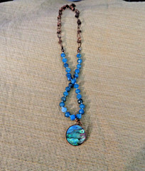 Artisan crafted,Abalone pendant on 18” faceted apatite and copper strand. Beauti