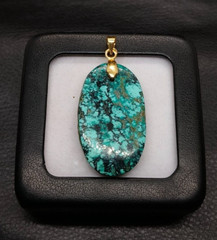 Natural Turquoise Gold Platet Pendant-Genuine Turquoise Polished Pendant