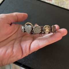 ARNOLD GOLDSTEIN STERLING SILVER LEATHER CONCHO BRACELET SIGNED HEART FLOWER