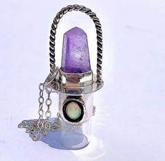 RARE – Amethyst & Rainbow Opal Silver Rollerball Necklace – by Roadkill Gems