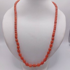 Red Coral Barrel Necklace 57cm 18K Gold Clasp Handmade Luxury Koralle