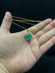 Green Lotus Necklace Egyptian Flower Pendant Golden Brass Tone Minimal Jewelry