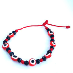 Protection Bracelets Red 7 Evil Eye with black crystal in red string