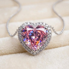 6 Ct Heart Shape Certified Pink Diamond Necklace ,FREE Tariffs &matching Stud
