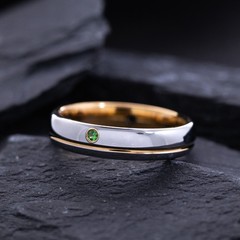 5mm Silver and Rose Gold Grooved Tungsten Ring with Round Cut Gemstone