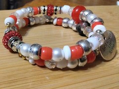 Handmade 13in Wrap Bracelet-Plastic, Rhinestone Rondelle Spacers-2 Charms.