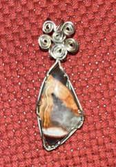 Sliced Agate sterling silver wire wrap Pendant 1.4″/36mm Vintage