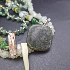 Lot 4 Green Stone & Shell Necklaces Malakite, Jadeite, Aventurine, Abalone 16-18