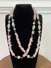 Rose Quartz Necklace 44″ Pastel Gemstone Green Aventurine Malachite