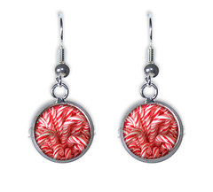 12mm ROUND Handmade Resin Dangling Earrings – Candy Cane Holiday Pattern