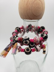 Handmade One Of A Kind Mixed Media Glass Paper & Shell Bracelet Unique Boho Vibe