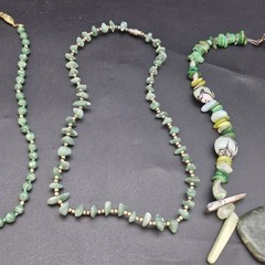 Lot 4 Green Stone & Shell Necklaces Malakite, Jadeite, Aventurine, Abalone 16-18
