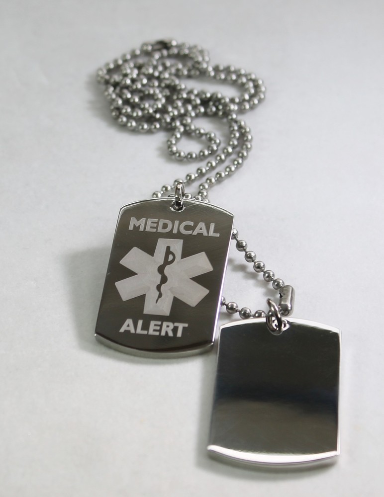 STAINLESS STEEL MEDICAL ALERT MILITARY STYLE DOG TAGS FREE ENGRAVING