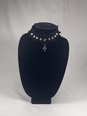 Vintage Handmade Goth Crochet Black White & Red Choker Necklace Set by Odythia