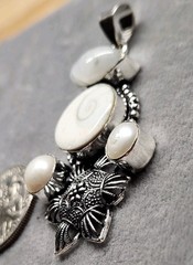 New Set Moonstone Pearl Shiva Shell Pendant Earrings Silver Flower Bird Goddess