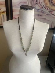 Stunning Natural Stone Beaded Necklace With Shell Pendant, Estate Sale Find ￼