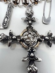 OOAK Artisan Antique Sterling Book Chain Collar Cross, Cherub, Rose, Claw Charms
