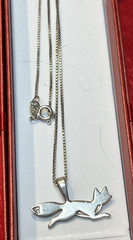 Vintage Sterling Silver 925 SS Mexico Running Fox Pendant Necklace Box Ch. 20″L