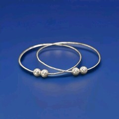 Bracelet Bangles Pair 925 Sterling Silver 6″ Sliding Ball Beads Handcrafted
