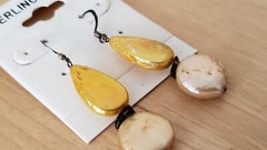 Genuine PEARL& STONE Earrings, 1.75″ long, 925 Sterling SILVER, Hand Made in USA