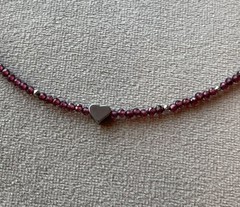 FACETED MICRO RED GARNET Stainless HEART Pendant Dainty Choker Necklace 16.25”