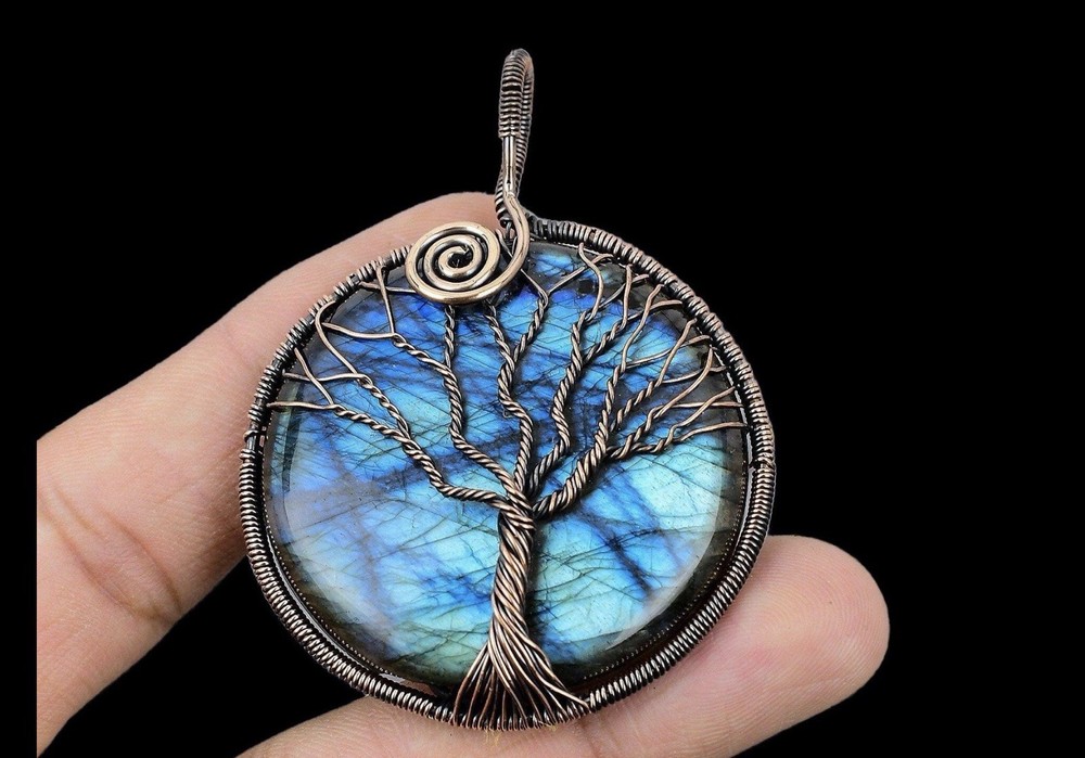 Labradorite Gemstone Copper Wire Wrapped Handmade Pendant