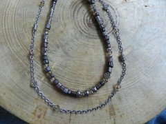 Brighton Your Heart~2 Strand Brown & Orange Beads & Silver Long Necklace 40-42″