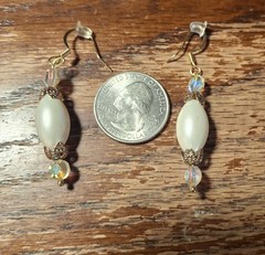 Handmade 1 pair of goldtone faux pearl, AB coated beads with hooks