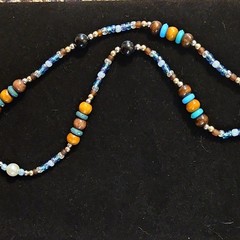Beaded Necklace Pearl Glass Wood Blue Brown Yellow White Silver Lobster Clasp