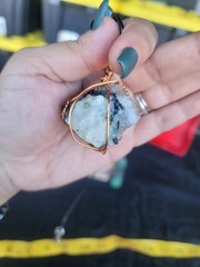 Handcrafted Copper Wrapped Black And White Moonstone Pendant Necklace