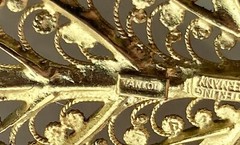 VTG Vermeil Sterling Silver brooch Maple Leaf filigree Van Lou Germany marcasite
