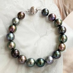Charming 7.5-8″12-13mm South Sea Genuine Black peacock Round Pearl Bracelet 2588
