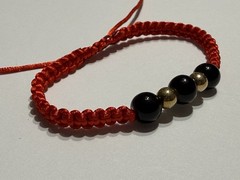 Handmade Adjustable Beaded Cord Bracelet, Red Black Gold, 5 Inches