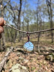 Handcrafted Blue Opalite Wire Wrap Copper Pendant
