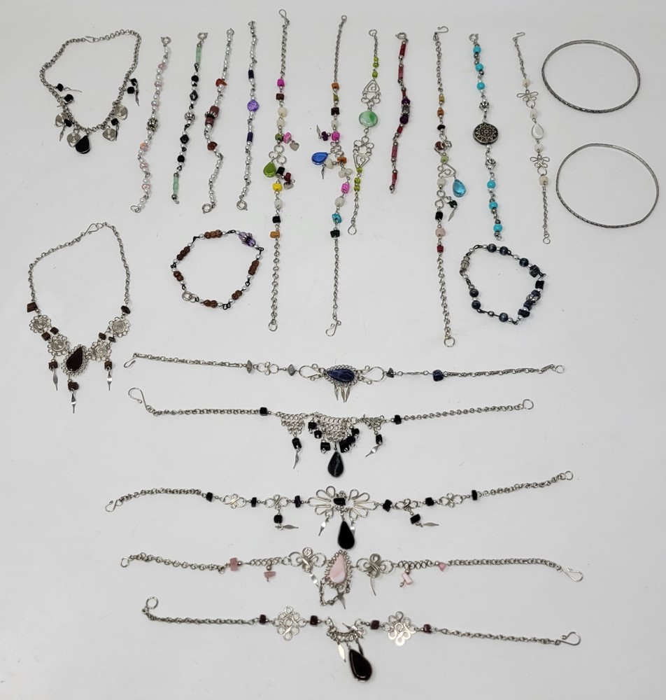 Handmade Anklets And Bracelets Beads And Colorful Stones Lot Of 22