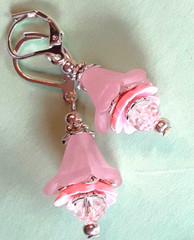 PINK Acrylic FLOWER Faceted ROSE Crystal earring SP LEVER BACK XX