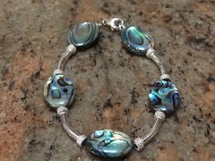Handmade One of a Kind Sterling Silver 925 and Paua Shell Bracelet 7.5 «