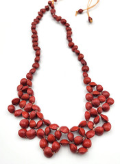 Island Red Seed Necklace Coral Bead Plant Woven on Cord Adjustable Ethnic Boho