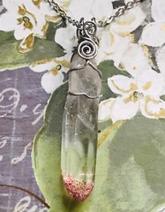 Natural Polished mica crystal Quartz point wire wrapped pendant necklace